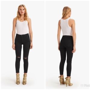 MOTHER The Looker Ankle Fray Jeans Size 25 Guilty As Sin Black Distress